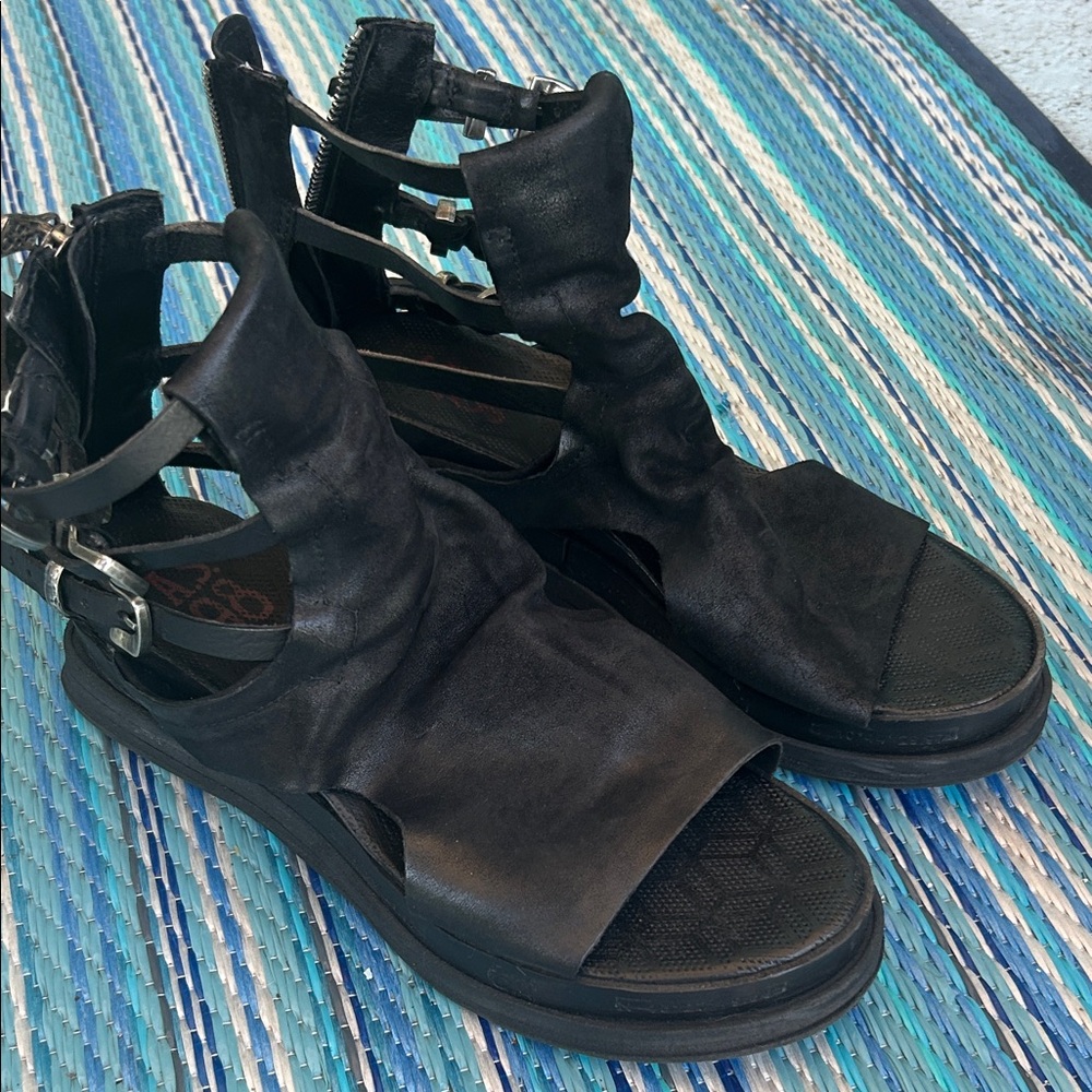 AS98 gladiator platform suede soft leather black sandals - Picture 2 of 6